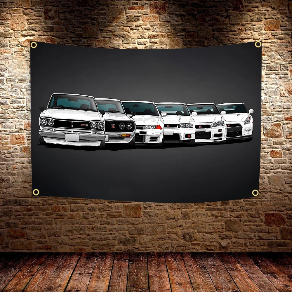 Drapeau de voiture JDM Gtr Car Evolution en polyester, 60x90cm, 90x150cm, bannière décorative pour garage extérieur, pour les amateurs de voitures