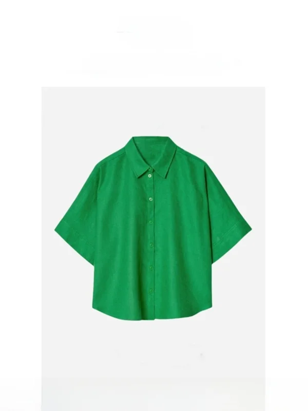 

Nothing Written Stand Fit ort Sve Linen irt New Spring Breathable Faion Sun Protection Women's irt Single Butto...