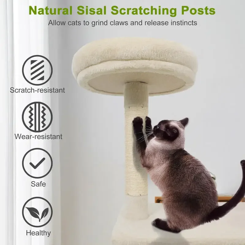 

48 Inches Tall Cat Tree Multi-Level Kitten Tower with Large Condo Padded Top Perch-Beige