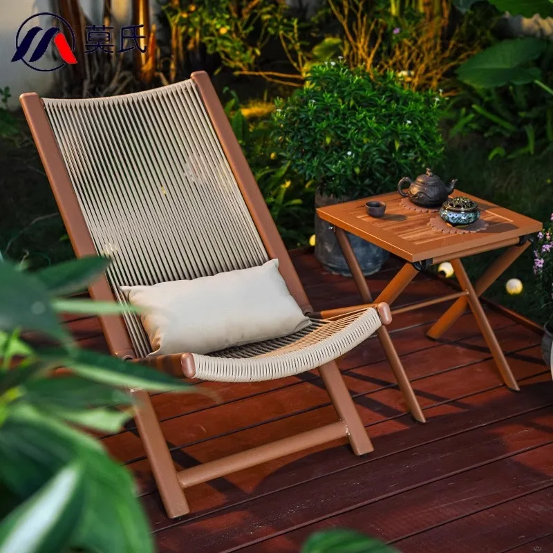 Outdoor recliner three-piece leisure open-air rattan chair single back chair balcony small coffee table rattan chair rattan weav