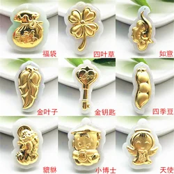 Natural Grade A Jadeite 18K Solid Gold Carved Cute Fish Coin PiXiu Leaf Money Bag Jade Pendant Amulet Necklace Jewelry Certified