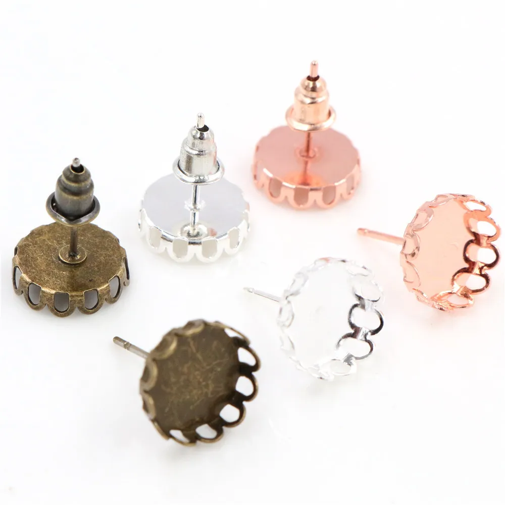 10mm 12mm 14mm 16mm 20 sztuk 3 kolory pozłacane kolczyki ćwieki, kolczyki puste/Base,Fit 10-16mm szkło Cabochons, kolczyk ustawienie