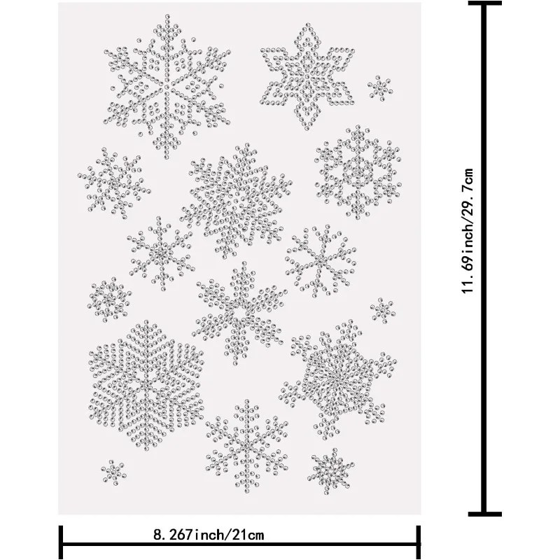 1pc Rhinestone Iron on Hotfix Transfer Decal Snowflake Print Heat Transfer Silver White Rhinestone Patches Clothing Repair