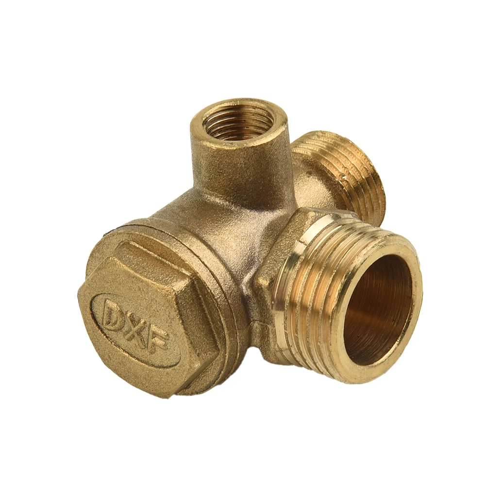 1pc Yellow Parts 3 Port Air Compressor Check Valve Thread Connector 10/12/20mm Replacement Brass Central Pneumatic