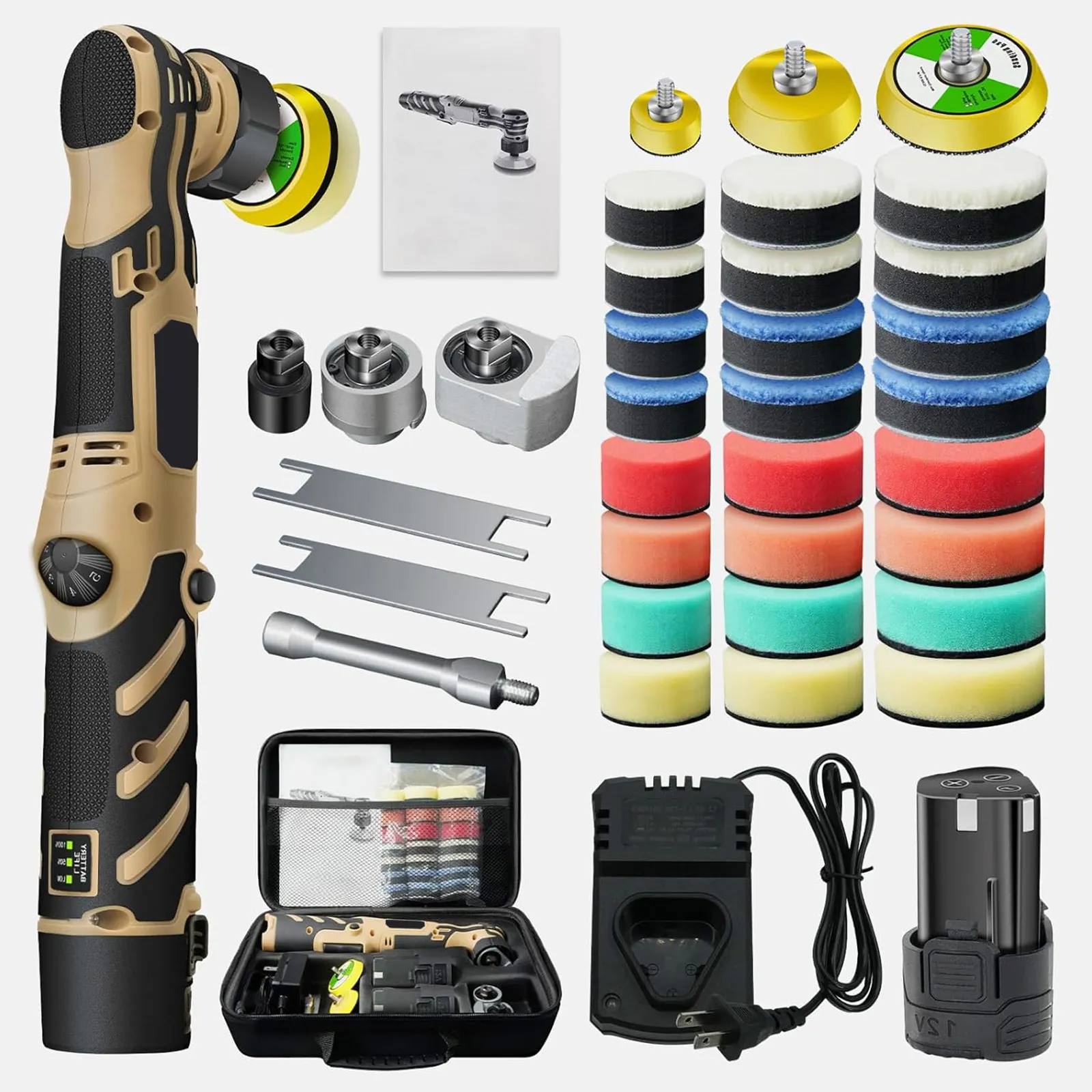 Lucidatrice per auto senza fili 12V Lucidatrice per auto senza fili a 11 velocità Kit di cuscinetti da 1/2/3 pollici per ceratura automatica con batteria