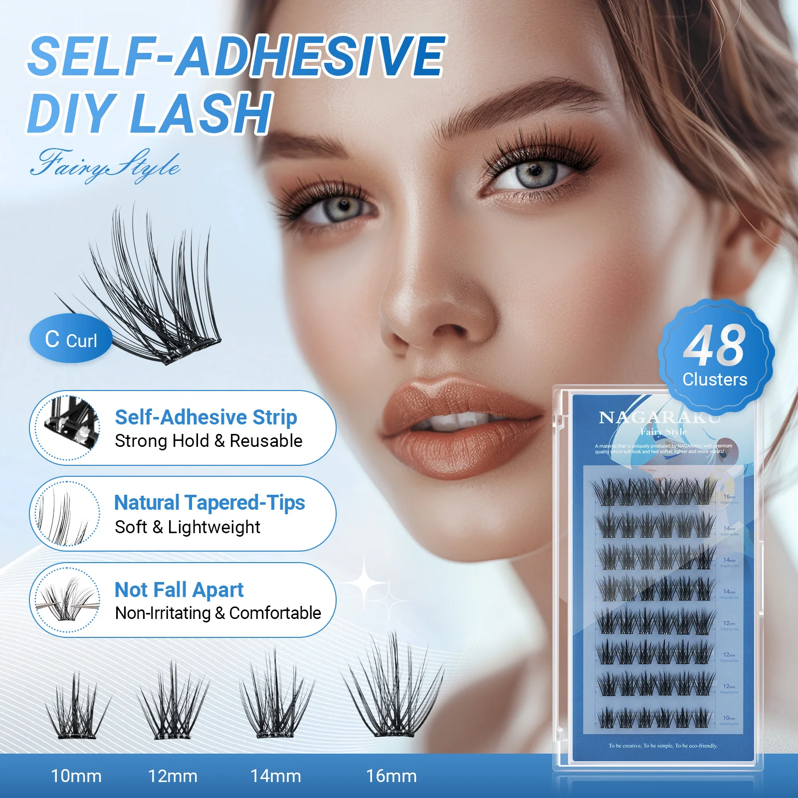 NAGARAKU Selbstapplizierbare Manga DIY Cluster-Wimpernverlängerung Segmentierte Wimpern Kleberfreie Make-up-Tools Anti-Klebstoff-Pinzette – Detail 14