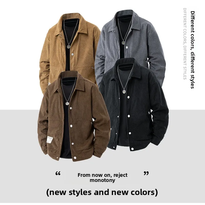 

Corduroy Men's Jacket Autumn Winter New Korean Style Fashion Streetwear Jacket Youth Trend Casual Retro Workwear Men's Coat