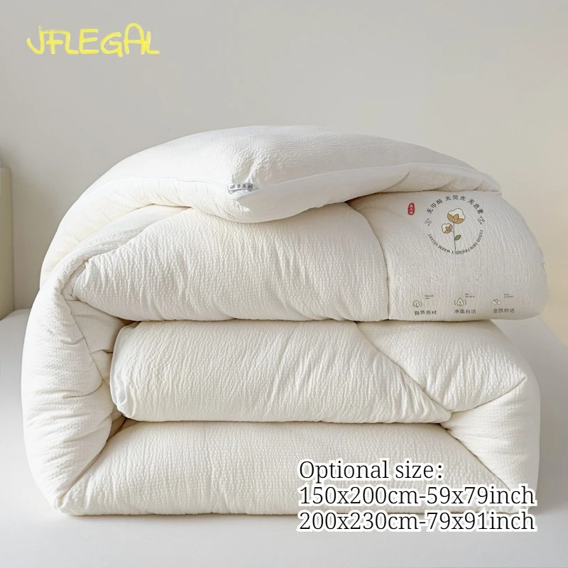 

JFLEGAL Minimalist Natural Cotton Comforter Cream White Unbleached Bed Quilt Breathable Cozy Bedding for Bedroom Decor