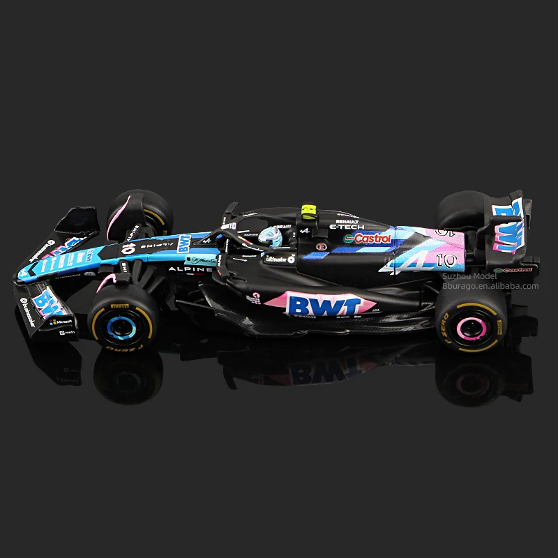 Bburago 1:43 Alpine F1 A524 com capa protetora contra poeira de figura de motorista 2024 modelo de carro de liga fundida # 10 brinquedos Pierre Gasly Ocon colecionáveis