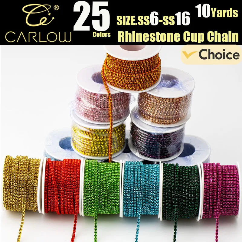 CARLOW 10Yards/Roll SS6-SS16 Multicolor Rhinestone Chain Sew-On Rhinestones Trim Cup Chain For Garment DIY Accessories