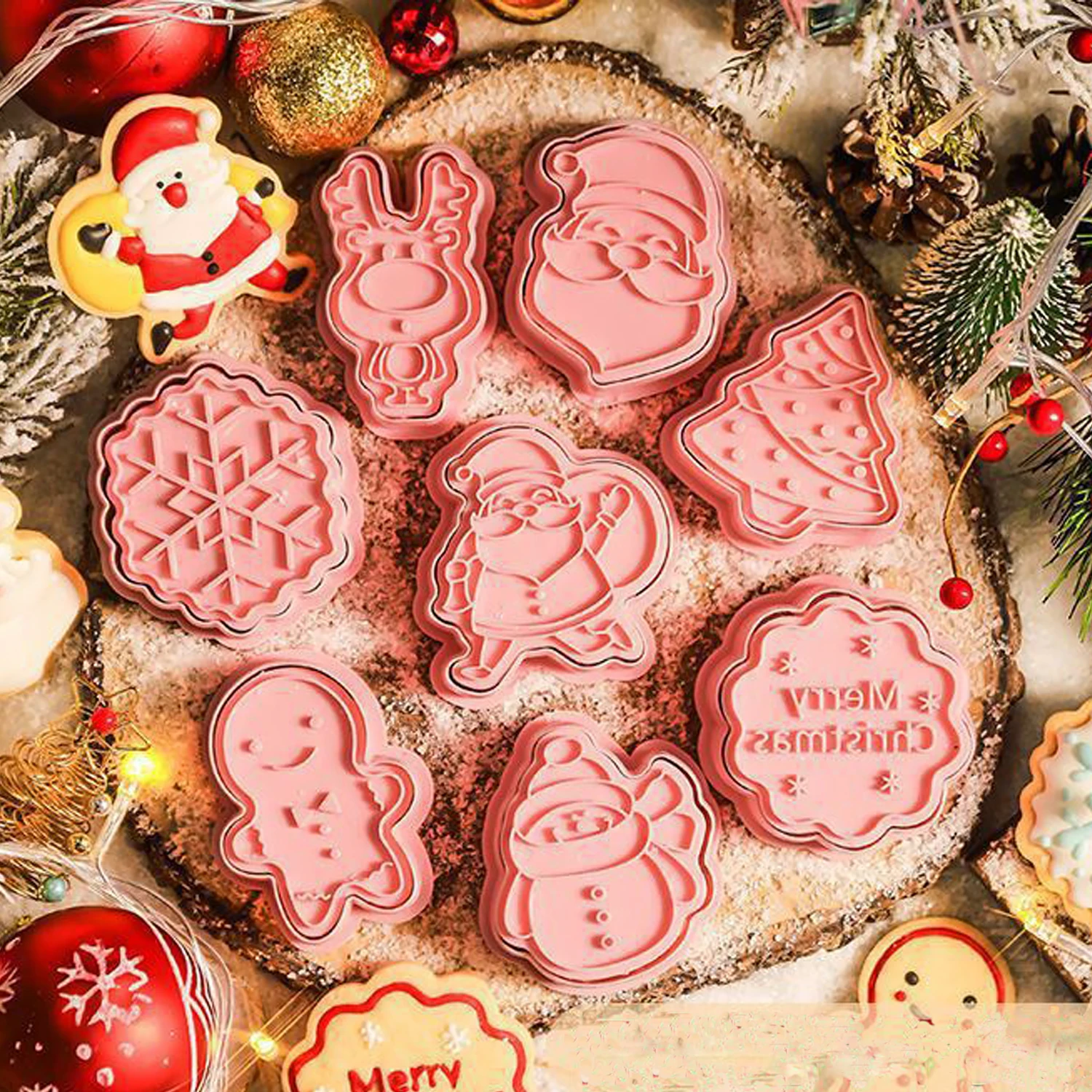 

8 Pcs/set of Christmas cookie molds, 3D Santa Claus snowman tree elk cookie molds, Kitchen baking tools