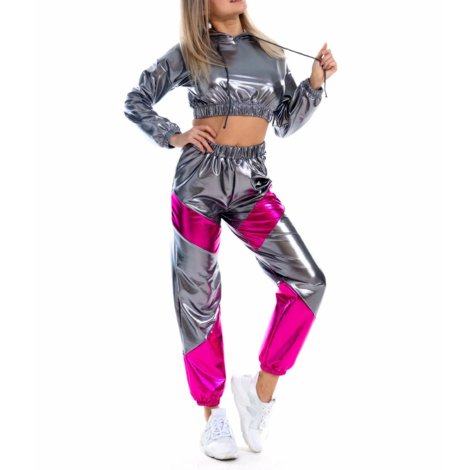 Hip-Hop Street Dance Clothes Rave Outfit Women\'s Sets Jazz Dancewear Sweatshirt Crop Tops Hihg Waist Pants Catwalk Show Costume