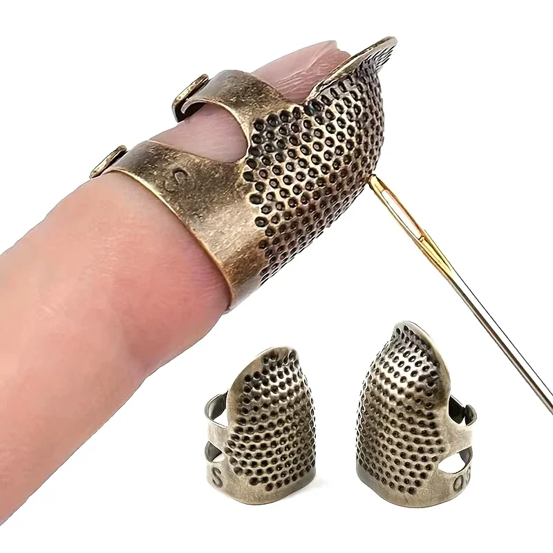 2PCS vintage adjustable thimble hand sewing thimble ring home non-slip needle press finger sleeve