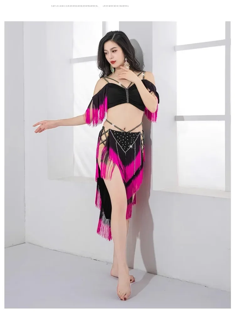 

Belly Dance Clothes Suit for Women Oriental Dance Outfit Bra+tassels Skirt 2pcs Adult Belly Dancing Popsong Set Costume