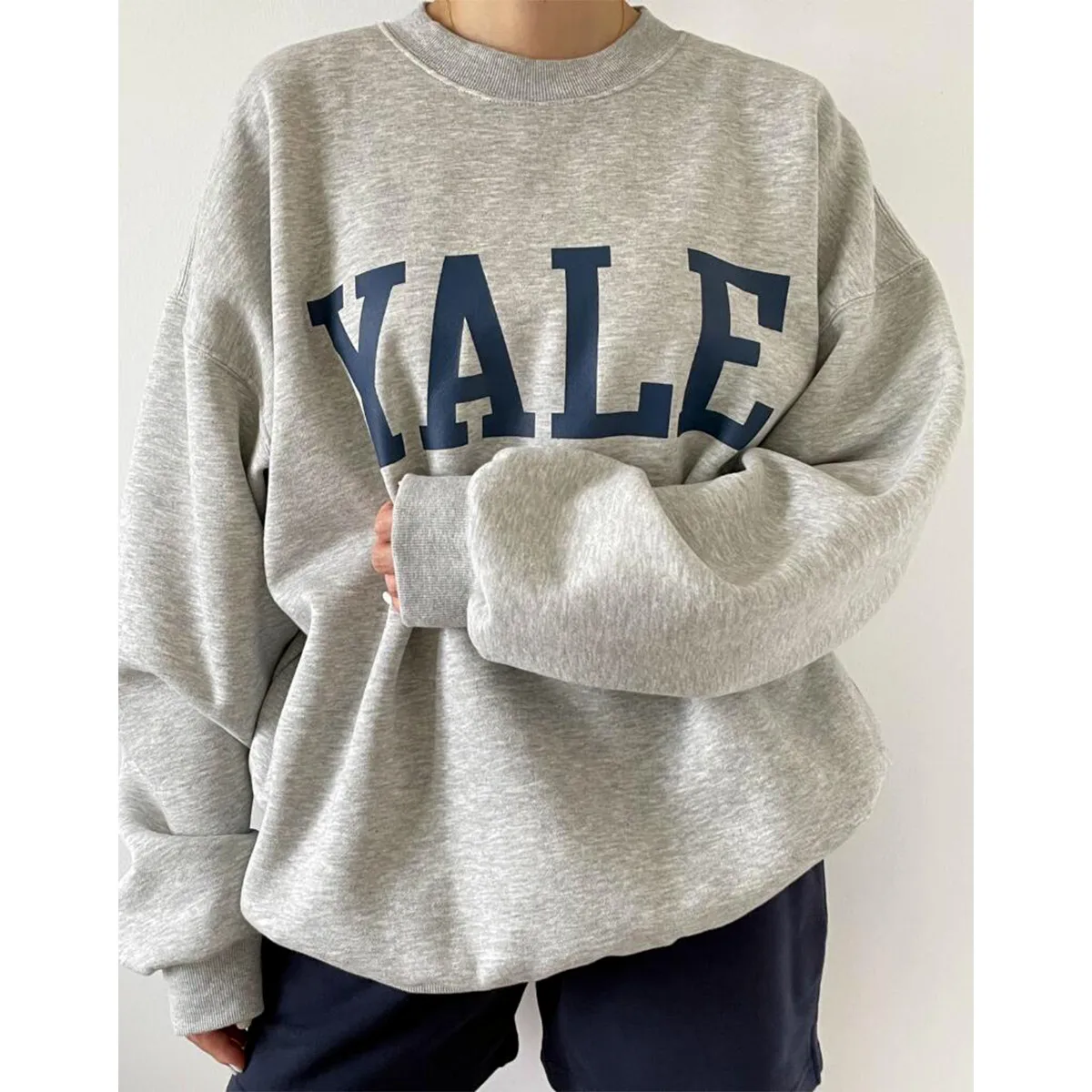 American Vintage Letters Printing Gray Loose Sweatshirts Soft Cotton Long Sleeve Casual Pullover Ins Fashion Thick Warm Jumpers
