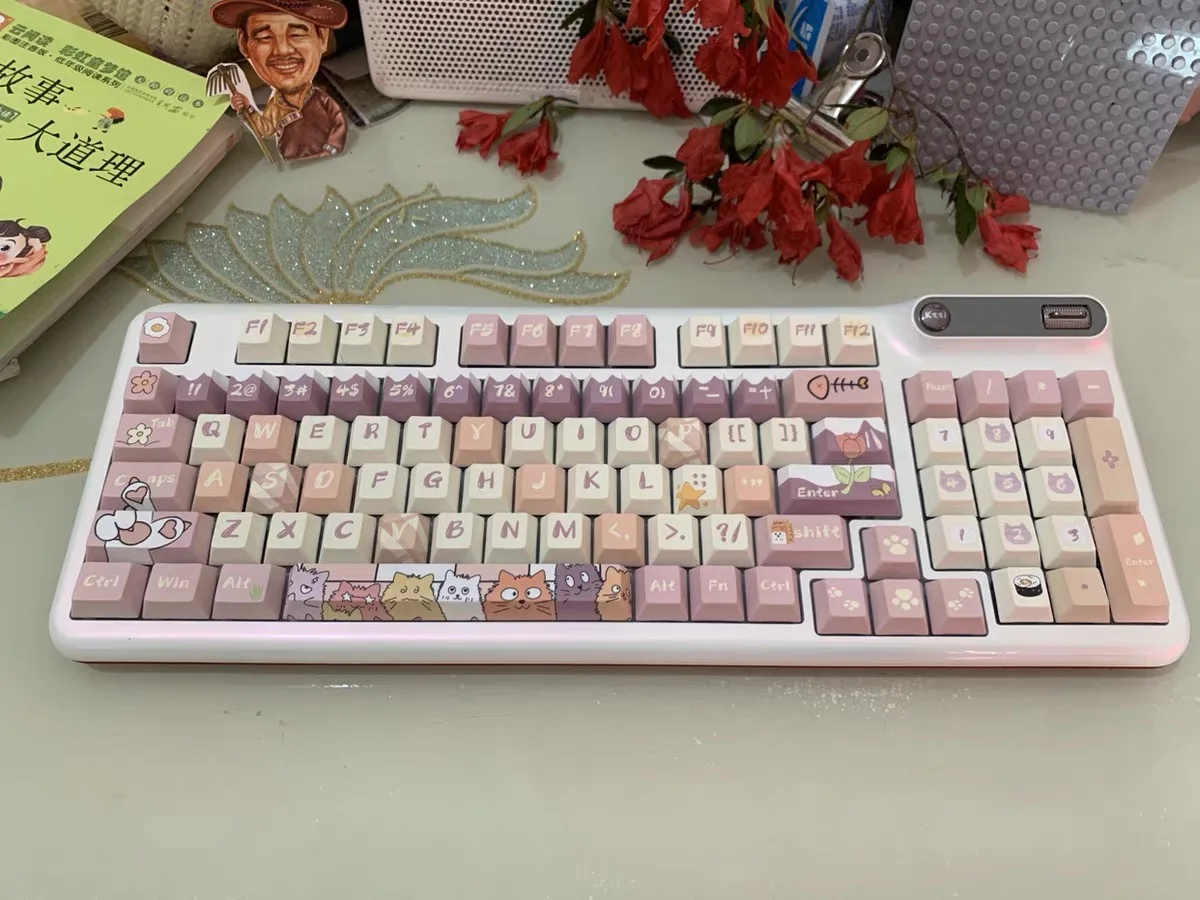 Keycap for Mechanical Keyboard Cat Miwu Pink 138 Keys PBT Chreey Height Keycap Diy Creative For 61/87/104/108 Keycaps