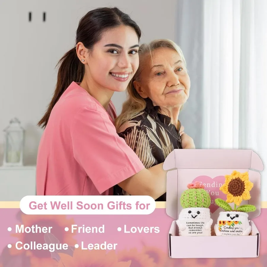 احصل على جيدًا على هدايا كروشيه سولور إيجابية مع بطاقة هي هدايا للعائلة والأصدقاء بعد العمليات الجراحية على شكل صبار عاطفي كروشيه