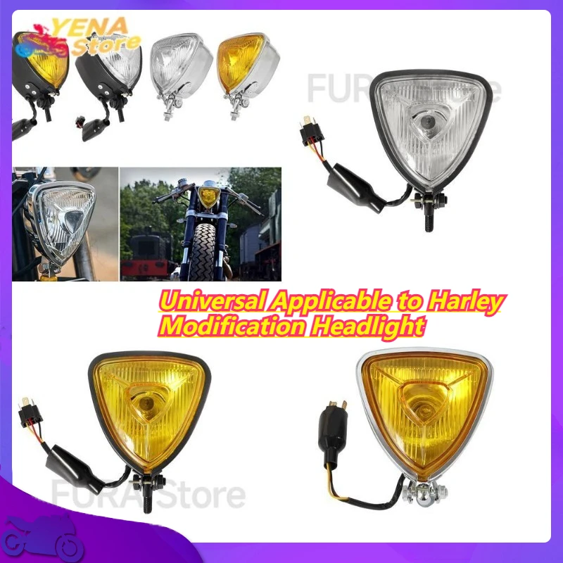 

Retro Motorcycle Headlight Triangle Metal Front Light Universal Applicable to Harley Modification Headlight