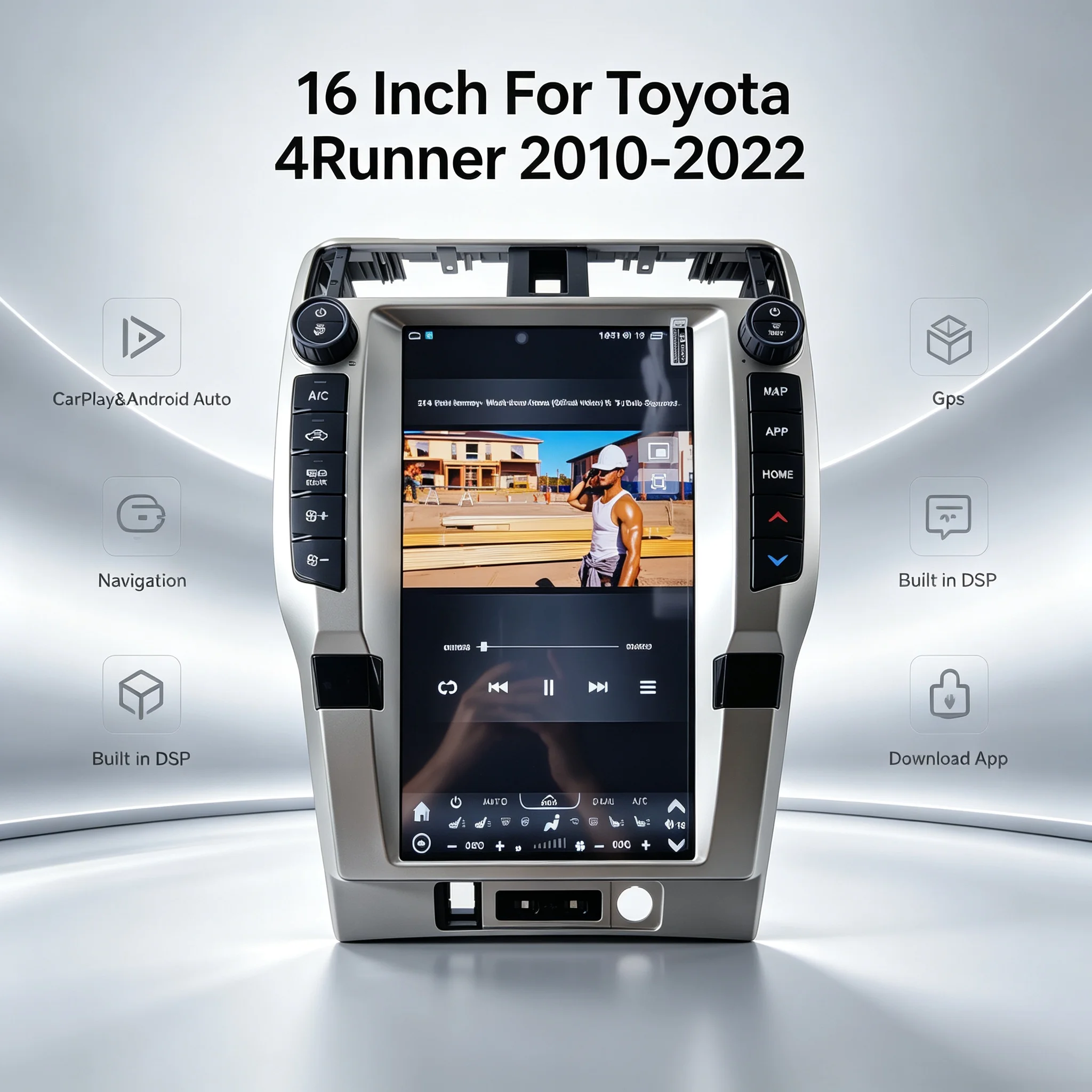 For Toyota 4Runner 2010-2022 Car Radio 16 Inch Touch Screen Multimedia Player Stereo GPS Navi Auto Android Wireless CarPlay