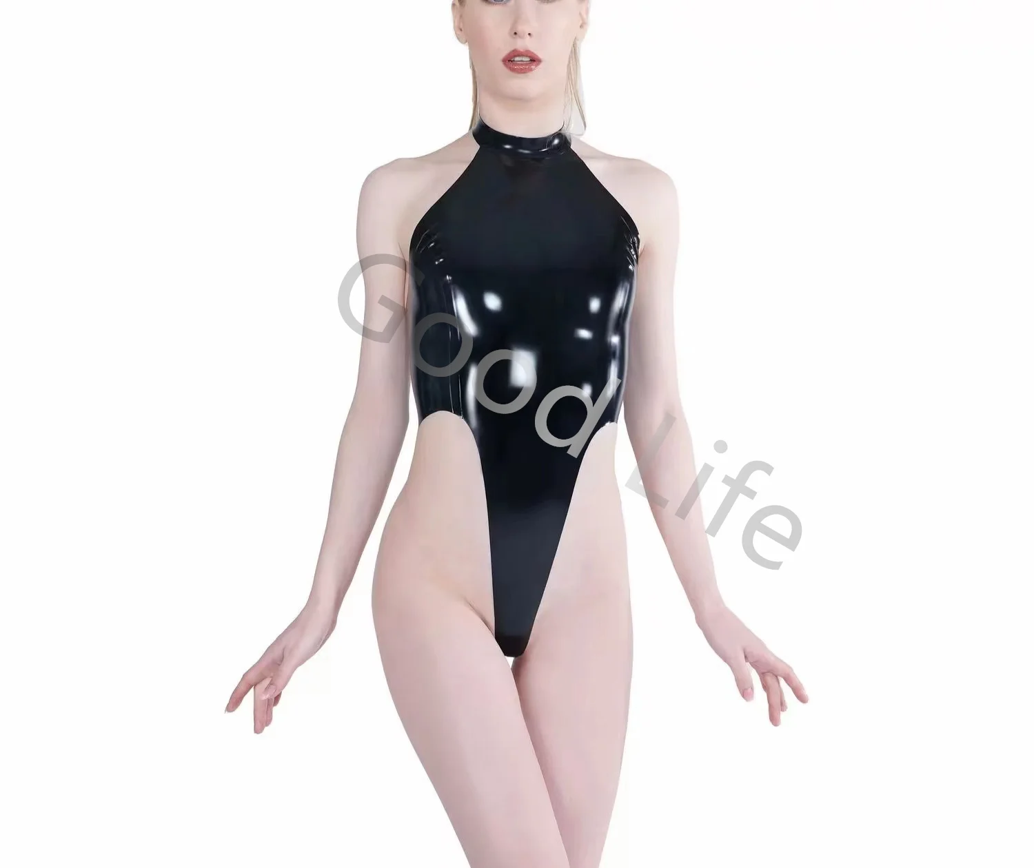 

Handmade natural latex catsuit swimsuit high cut latex bodysuit no zip beach wear 0.4mm