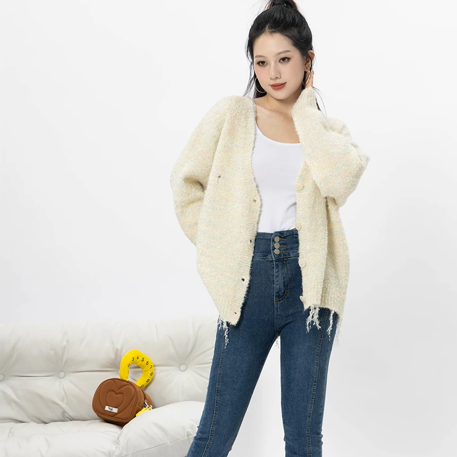 Korean Style Autumn Winter Women Girl Casual Pullover Sweater Coat Hollow Out Tassels Fashion Design Loose Knitted Cardigan New