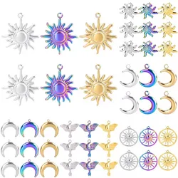 10pcs Sun Moon Wing Stainless Steel Pendants Gold Plated Rainbow Color Charms Accessories DIY Jewelry Making Necklace Earrings