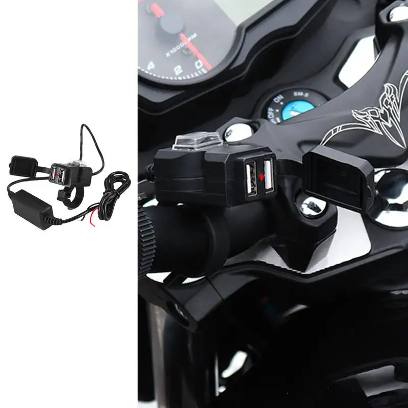 

Motorcycle USB Charger Waterproof Voltmeter & ON/Off Button Motorcycle USB Phone Charger Double Port USB Fast Charger For Phone