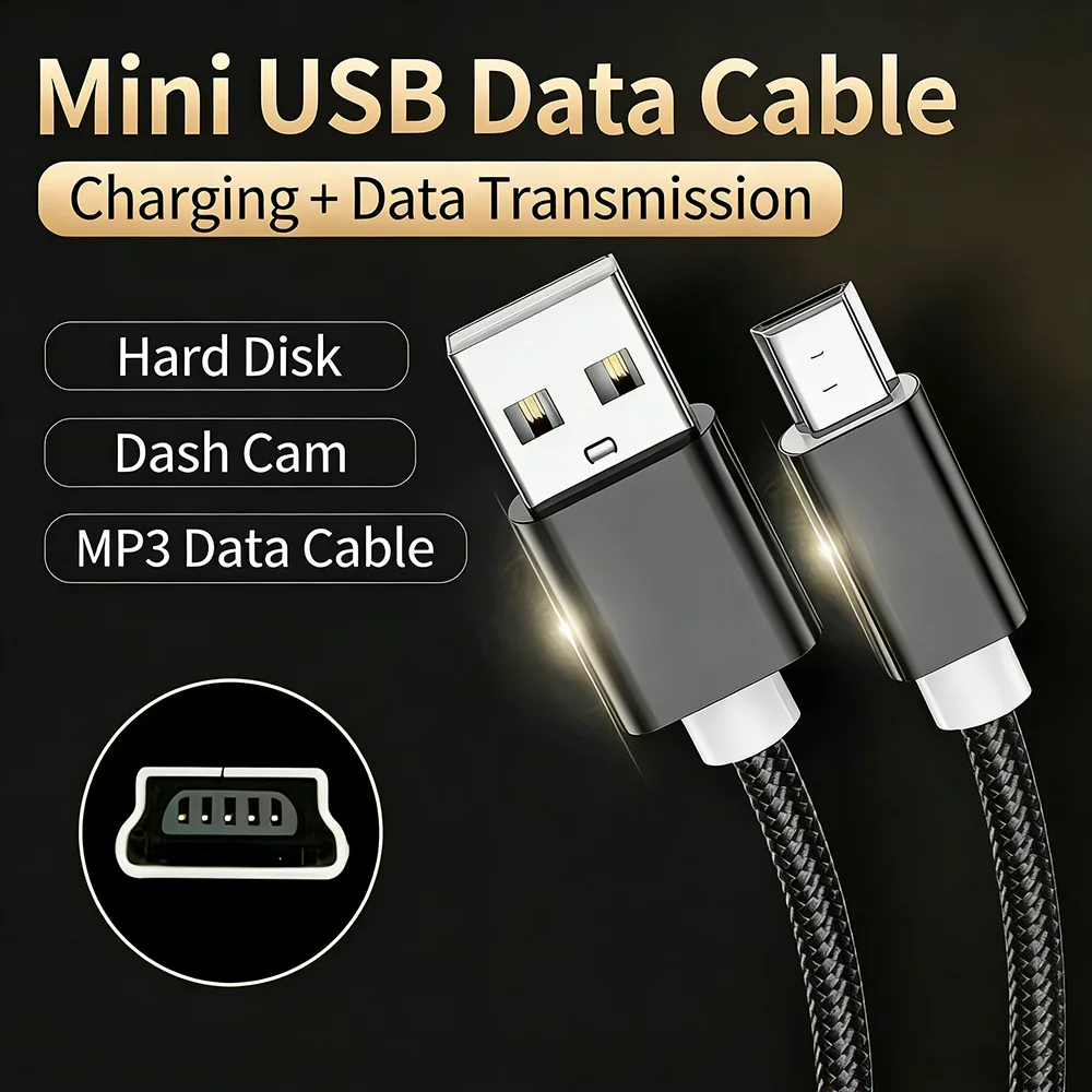 NNBILI USB A to Mini USB Cable Fast Data Charger Mini-USB Cable For MP3 MP4 Player Car DVR GPS Digital Camera HDD Mini USB 1M/2M