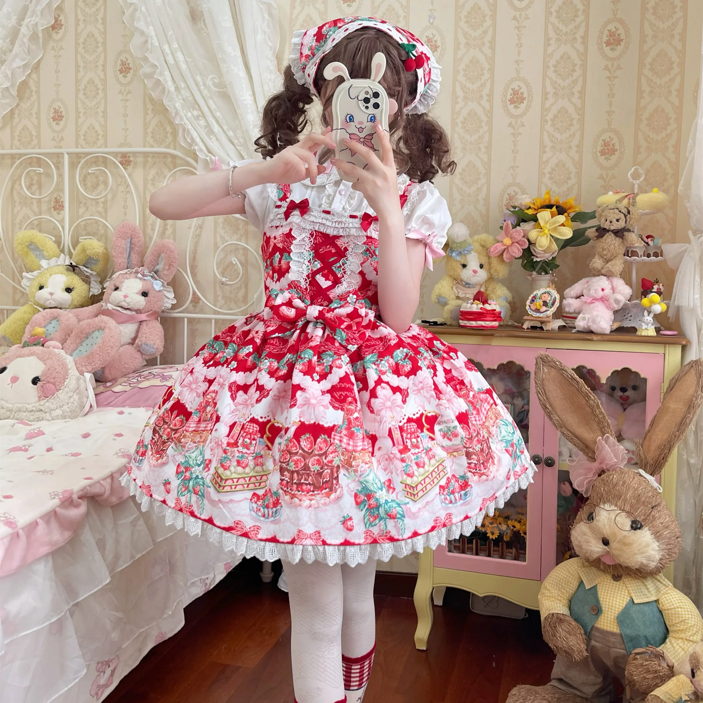 Strawberry JSK Lolita suspender dress sweet and cute cake red