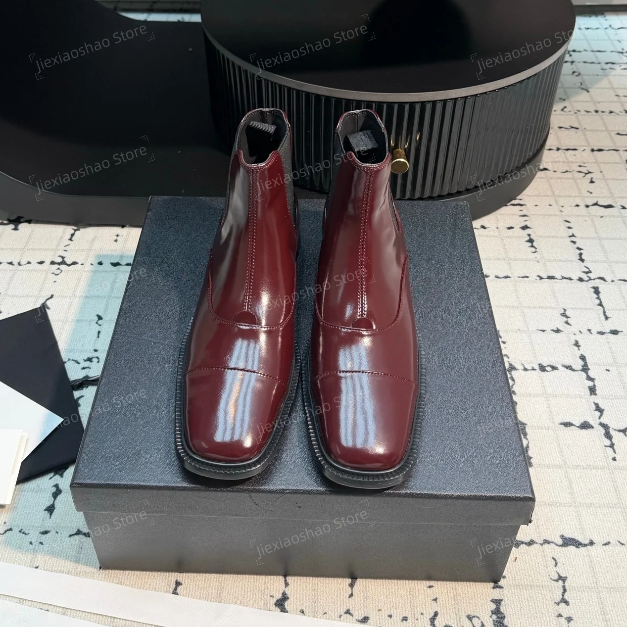Newest Arrival British Style Genuine Leather Square-Toe Flat Heel Elastic Ankle Boots Woman Chelsea Boots Hiver Sapato Feminino