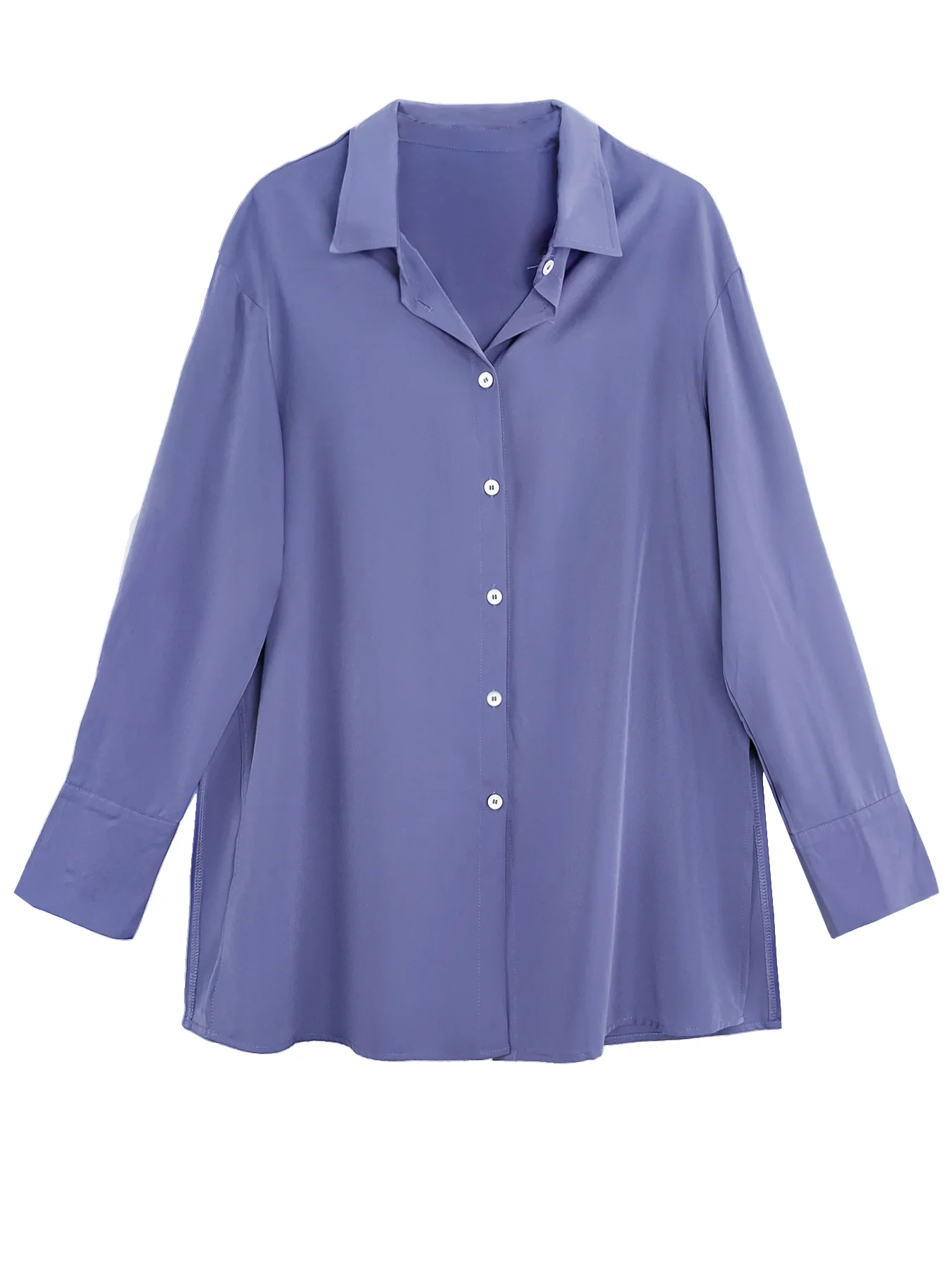 Camisa con botones de manga larga y cuello con dobladillo dividido, elegante y versátil