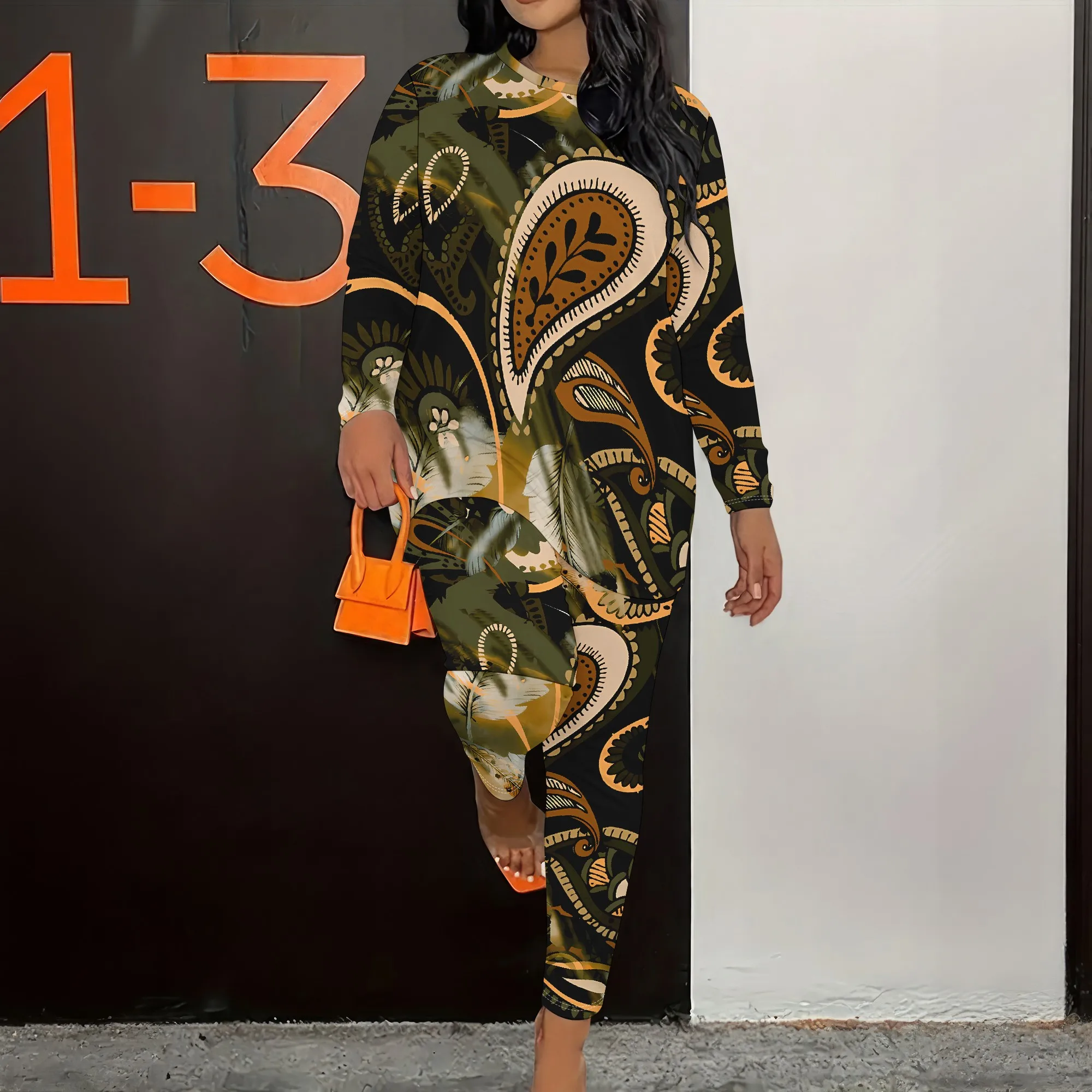 

Женский комплект из двух предметов с длинными рукавами, модный комплект из двух предметов в повседневном стиле с принтом.