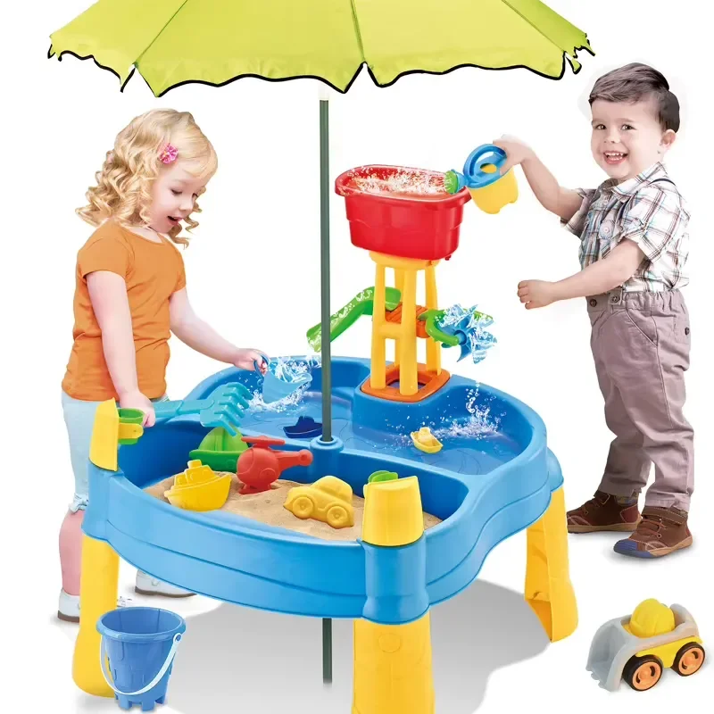 Summer Beach Sand and Water Table for Kids Outdoor Play Station with Sandpit and Water Basin for Children Garden Toys