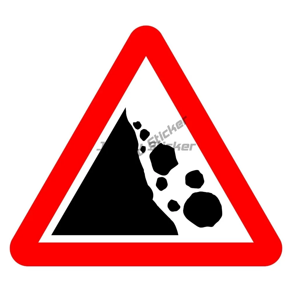 Falling Rocks To Left Sign Or Sticker Windshield Bumper Waterproof Car Decal Cover Scratches Decoration Accessory