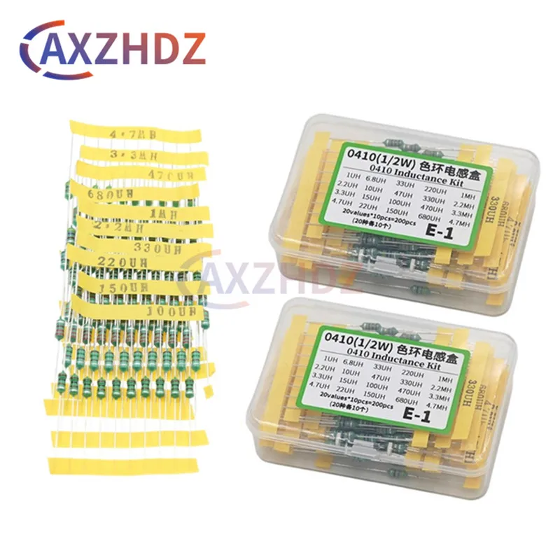 

200PCS 20 Values 0410 Inductor Assorted Kit 1uH-4.7MH 0.5W Color Ring Inductance 1UH 2.2UH 4.7UH 6.8UH 47UH 220UH 1MH Inductors