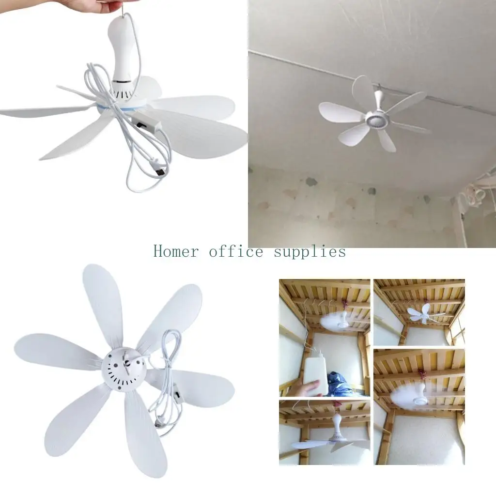K43B Mini 5W USB Hanging Fan With Detachable Leaves For Car Cabin Bedroom