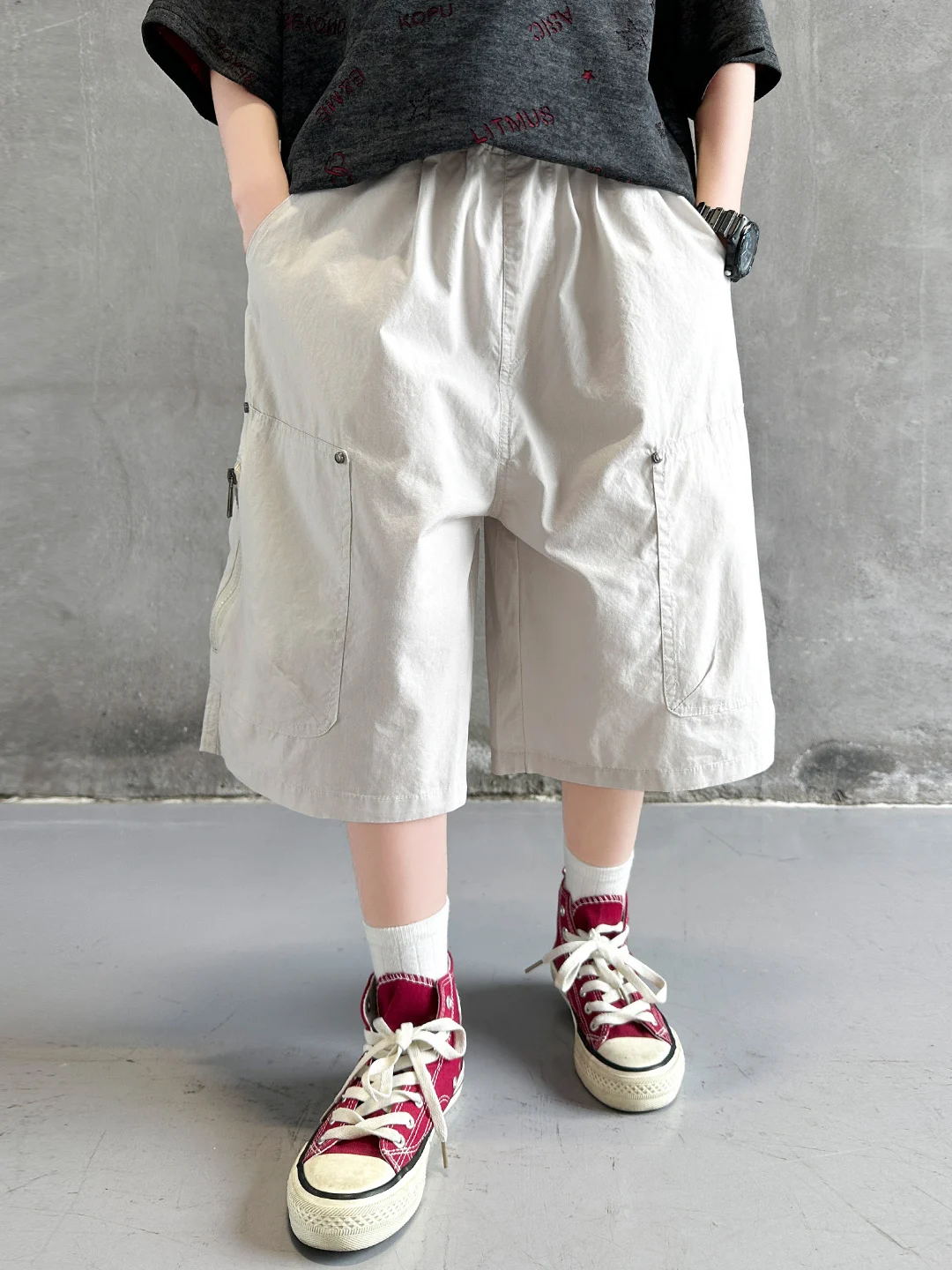 男の子夏薄手パンツカジュアルストレートレッグ弾性ウエストショーツ子供服中サイズ男の子夏作業服ショーツ