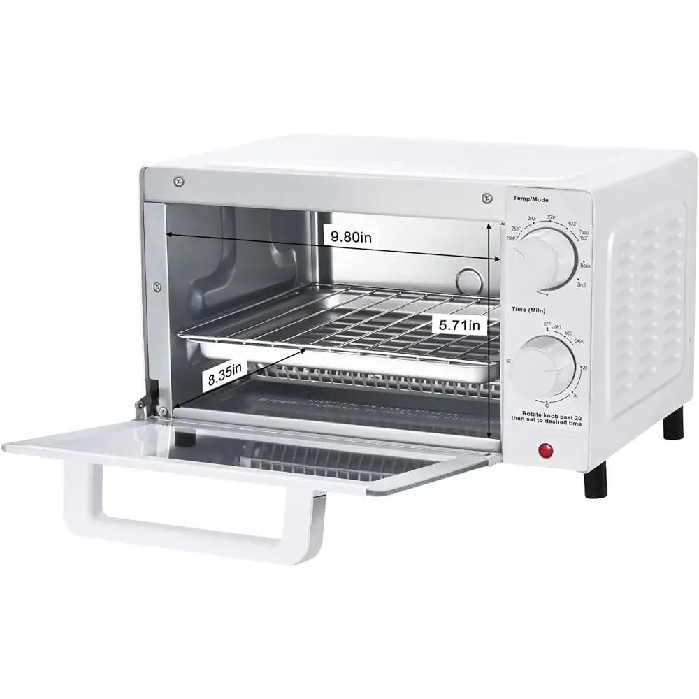 4 Slice Toaster Oven 1050W with Adjustable Timer Power Indicator Light Quartz Heating Elements Baking Rack Pan Toast Bake Broil