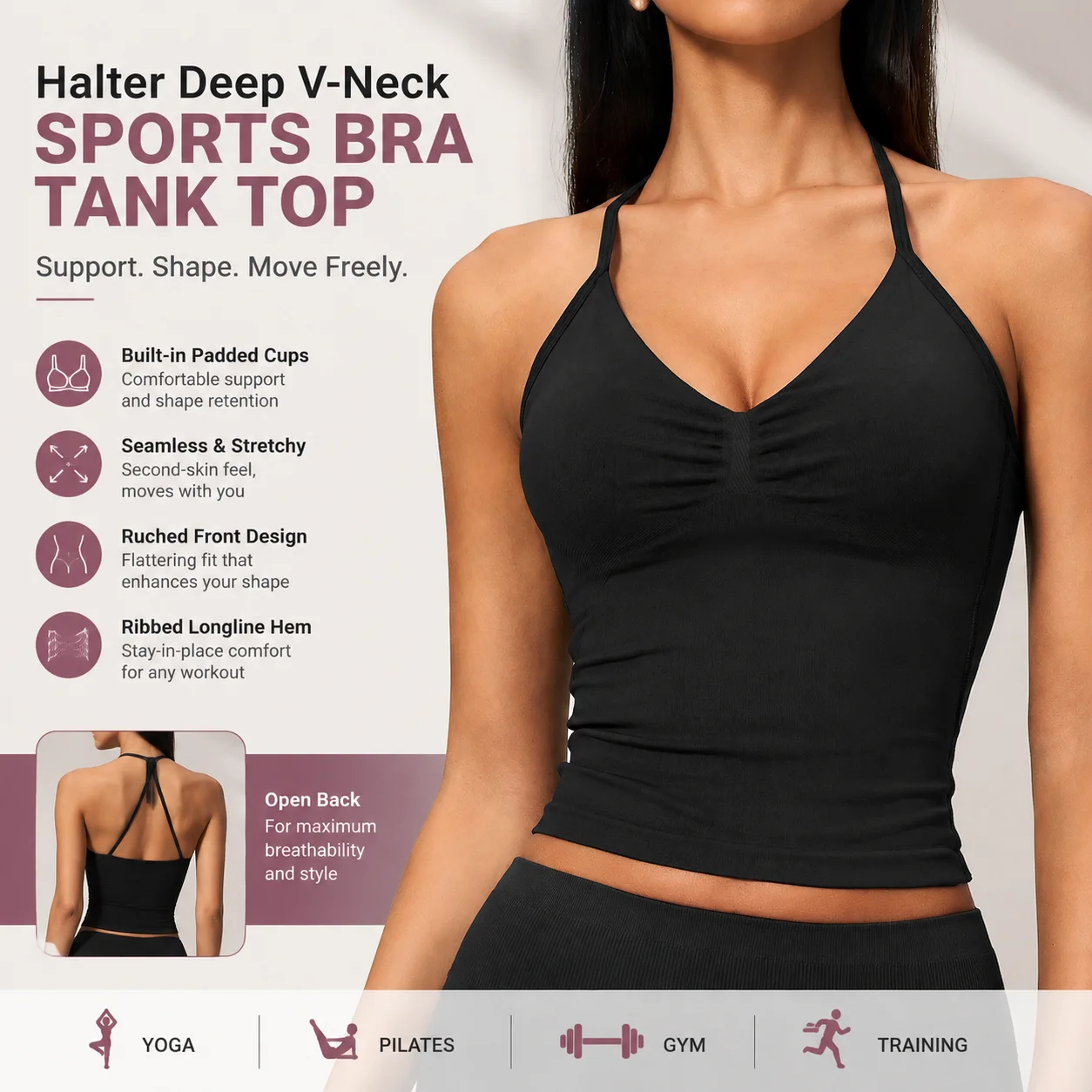 Damen Neckholder-Sport-BH mit  – Seamless Ribbed Workout Tank Top Bewertung und Preis