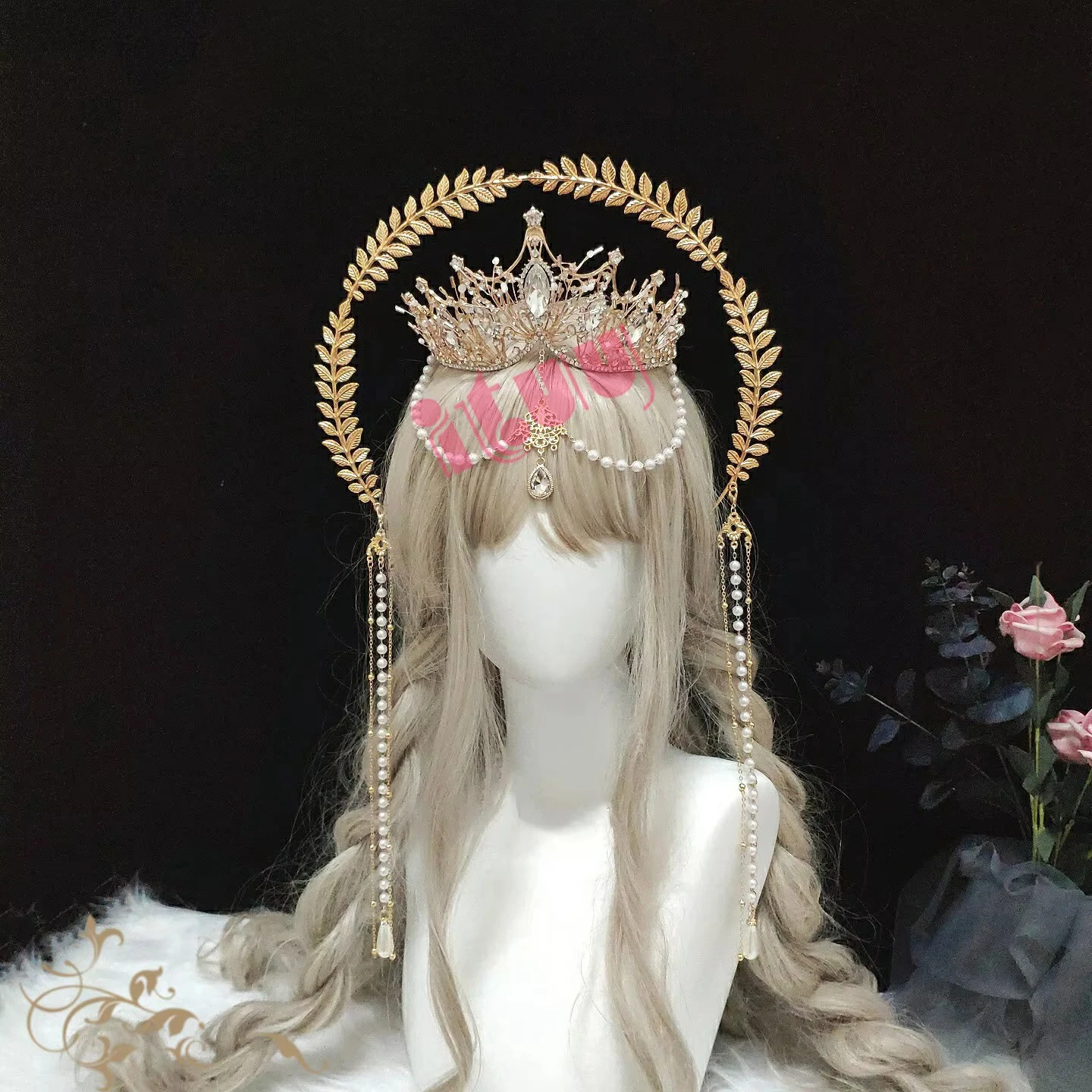 Bandeau gothique Lolita Halo, déesse reine Anna, collier d'ange, ornement de cheveux, couronne de laurier, accessoires de casque Baroque