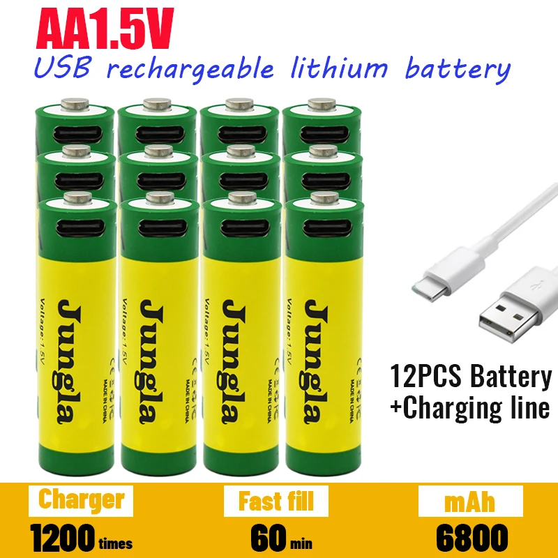 

High Capacity fast charging 1.5V AA lithium ion battery with 6800mah capacity .USB rechargeable for toy keyboard