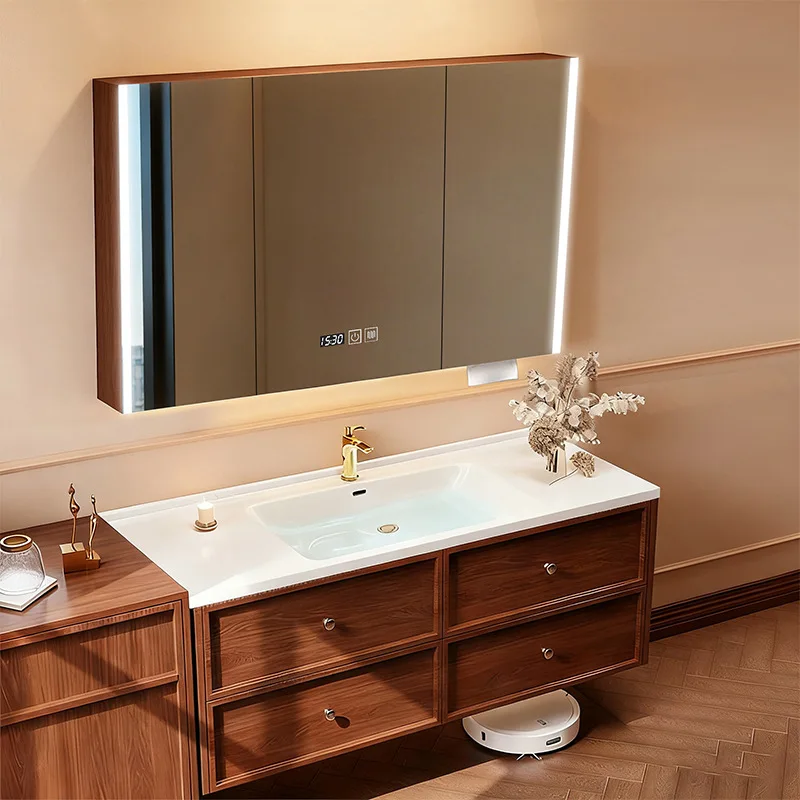 

Chinese-style Storage Bathroom Cabinets Ceramic Integrated Basin Washbasin Bathroom Cabinets Smart Mirror Furniture Kast JT40B