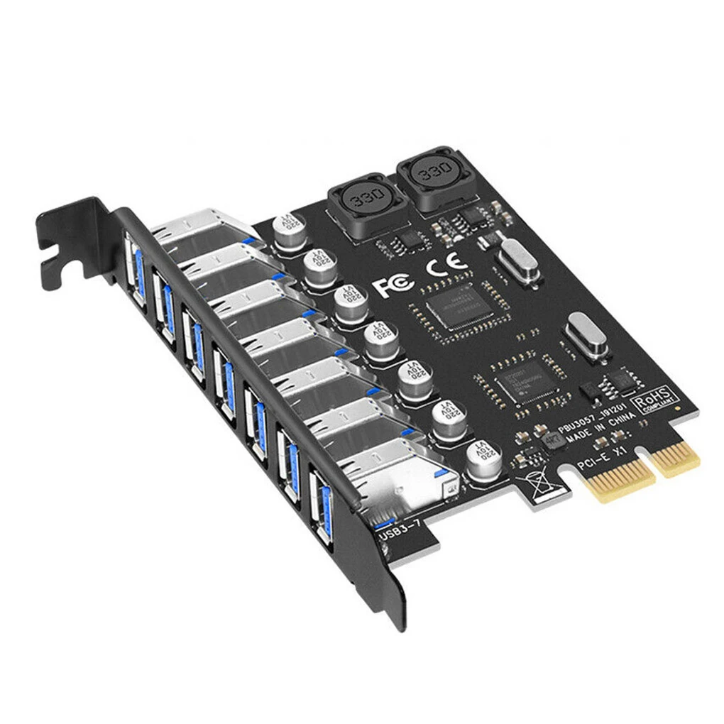 PCI-E 1 to USB 3.0 Controller Expansion Card 7-ports Adapter Electric