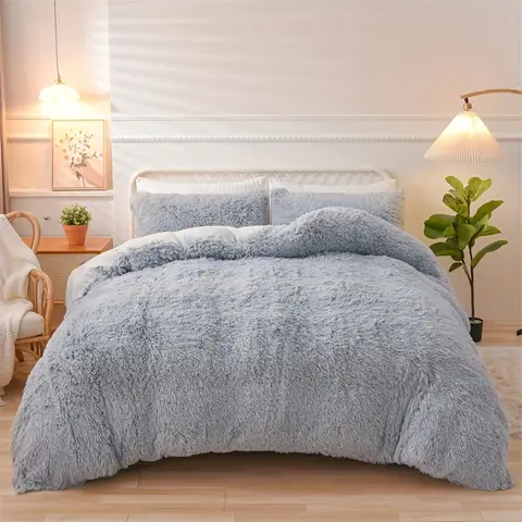 3PC 솔리드 플러시 이불 커버 편안한 침구 1 이불 커버 2 베개 커버 부드럽고 피부 친화적인 충전재 없음 사계절 Best5