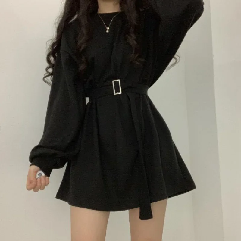 Plus Size Casual Women Fashion Dress Slimming Loose Spring and Autumn Long-sleeved High Waist Solid Sweater Dress Korean Dress