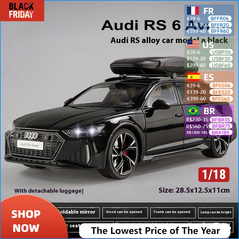 Large 1:18 Audi RS6 Avant Station Wagon Alloy Metal Diecast Model Car Desktop Boutique Decor Collection Hobby Model Gift For Boy