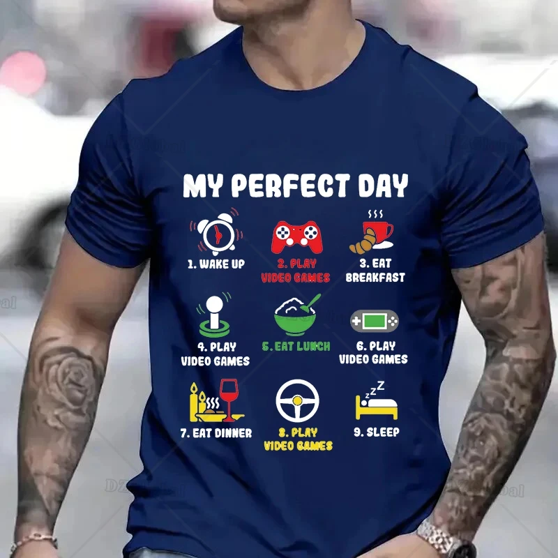 Men\'s T-shirts My Perfect Day Gamer Cool Gamer Video Game Funny T-Shirt Male Tshirts Video Games Play Playing Lover Tops Outfits