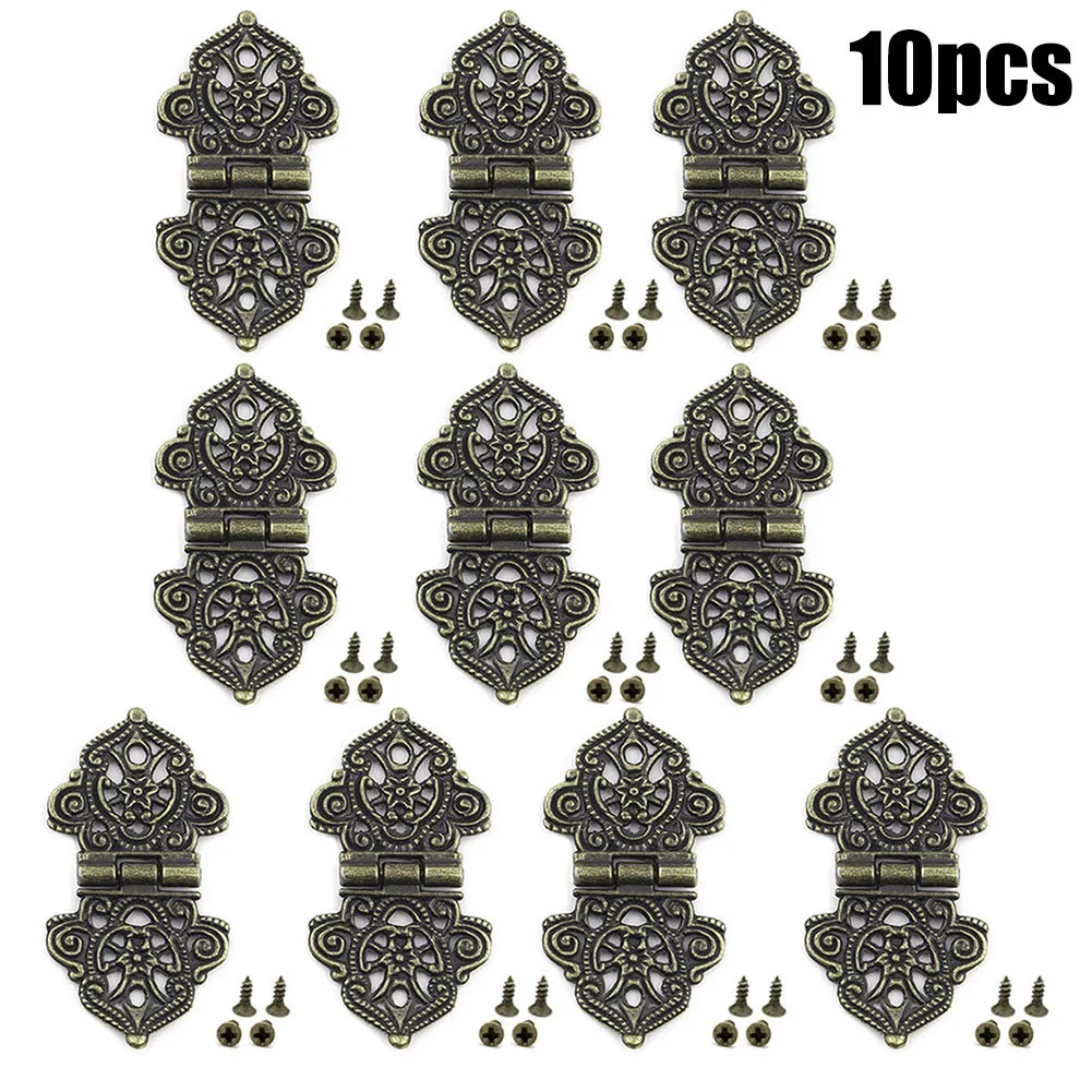 Zinc Alloy Hinges Hinges 53*28mm Gold 10Pcs Box Furniture Hardware Antique Decorative Door 2.09*1.10inch Hinges