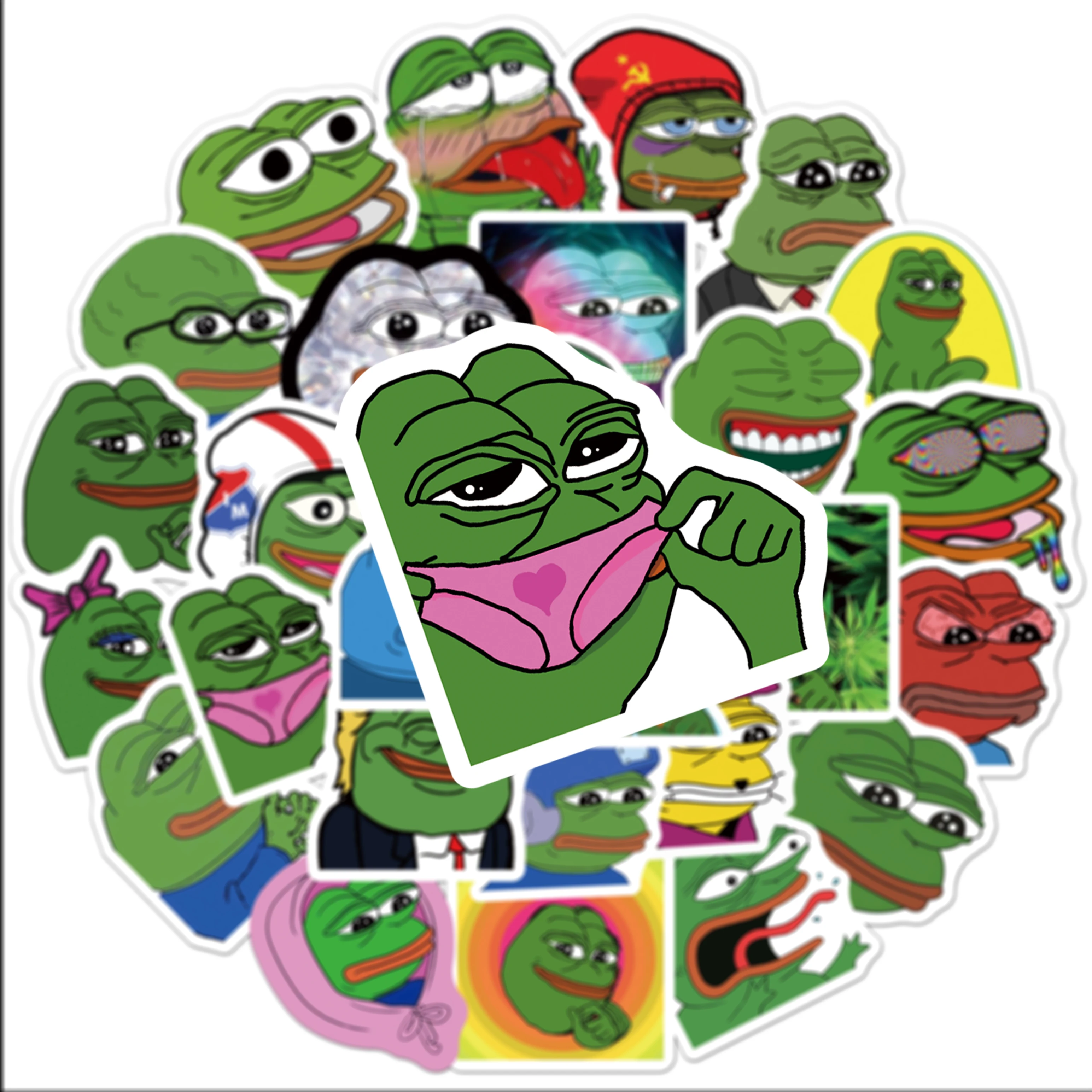 50Pcs Funny Pepe Frog Stickers Frog Peoe Decals For Phone Laptop Suitcase Notebook Skateboard Waterproof Stickers