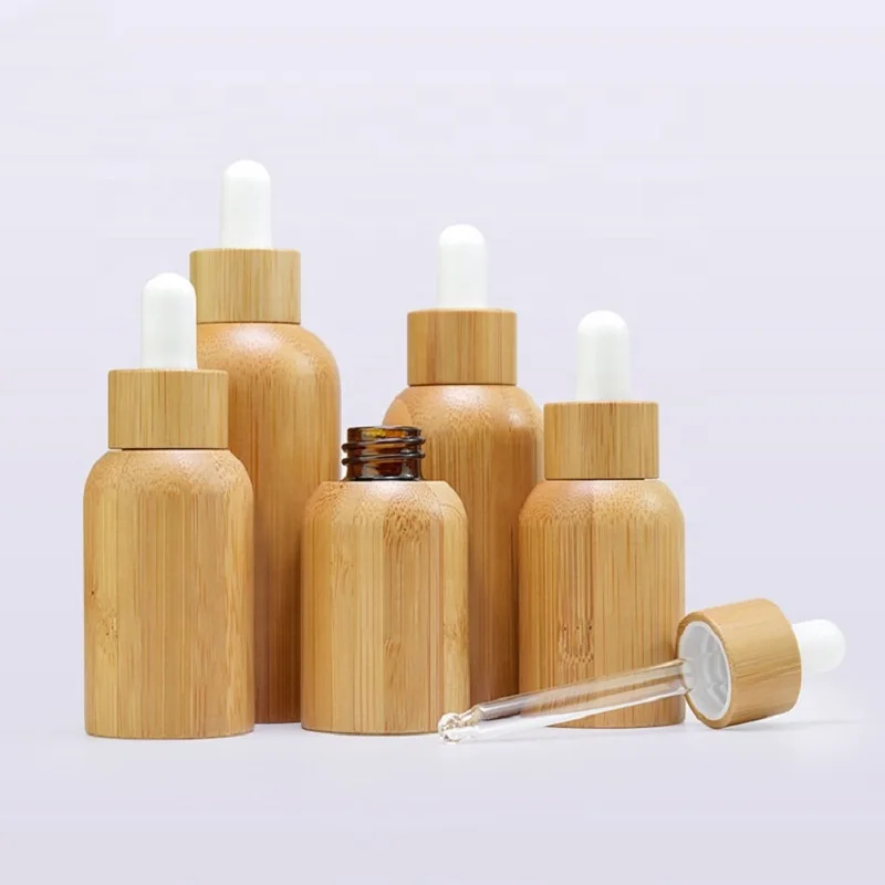 

5pcs/Lot 15ml 30ML 50ml Full Bamboo Glass Liner Essential Oil Bottle Amber E Liquid Bamboo Dropper Bottles With Glass Pipette